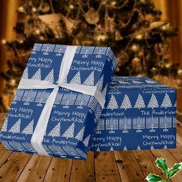 Papel De Regalo Silver Sobre El Cerezo Azul Feliz Navidad Chrismuk