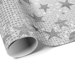 Papel De Regalo Silver Stars Moon Celestial Sky Sequin Gray VIP