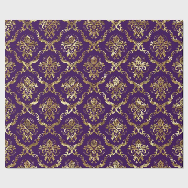 Papel De Regalo Silver Tones Floral Pattern Purple Background (Costura)