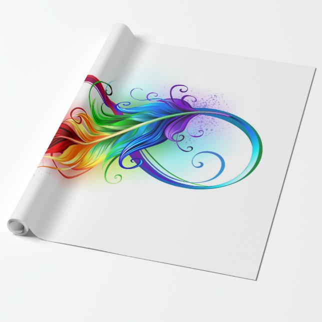 Papel De Regalo Símbolo de infinito con pluma de arcoíris (Desenrollado)