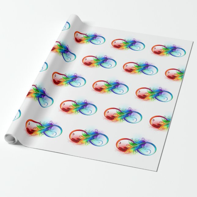 Papel De Regalo Símbolo de infinito con pluma de arcoíris (Desenrollado)