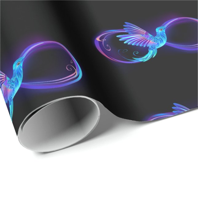 Papel De Regalo Símbolo de infinito neón con colibrí brillante (Esquina del rollo)