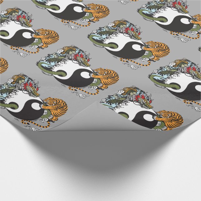 Papel De Regalo símbolo dragón y tigre yin yang (Esquina)