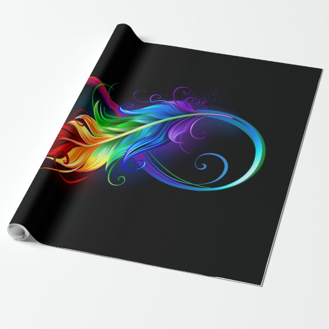 Papel De Regalo Símbolo infinito con plumas arcoiris (Desenrollado)