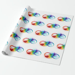 Papel De Regalo Símbolo infinito con plumas arcoiris