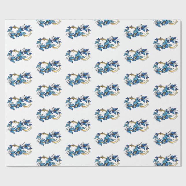 Papel De Regalo Símbolo infinito de mariposas Morpho azules (Superficie plana)