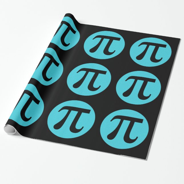 Papel De Regalo Símbolo Math geek Pi, azul sobre negro (Desenrollado)