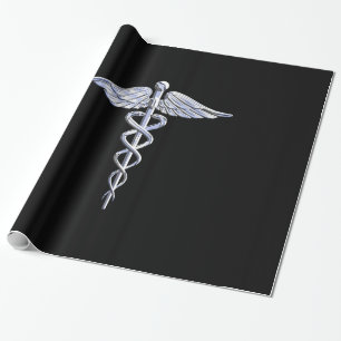 Papel De Regalo Símbolo médico de Caduceus sobre negro