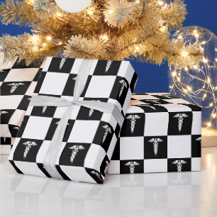 Papel De Regalo Símbolo médico negro y blanco Caduceus