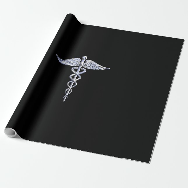 Papel De Regalo Símbolo médico "Silver Like Caduceus" en decoració (Desenrollado)
