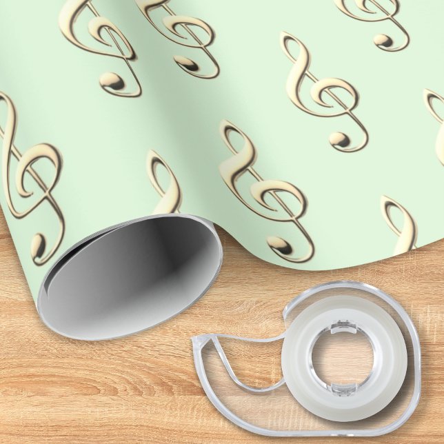 Papel De Regalo Símbolo musical de Treble Clef Music Lover's Green (A music themed roll of gift wrapping paper, in light green with pattern of faux gold treble clefs)