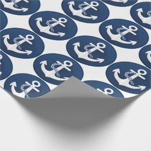 Papel De Regalo Símbolo Náutico Ancla Blanco Azul Marina