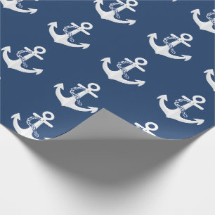 Papel De Regalo Símbolo Náutico de Ancla Clásico Blanco Azul Marin