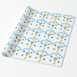 Papel De Regalo Símbolos de Hanukkuh<br><div class="desc">Sentimientos felices de Jánuca junto con menorah,  dreidel,  monedas y estrellas</div>