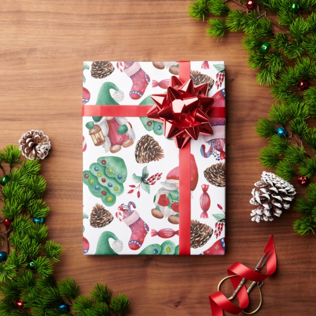 Papel De Regalo Símbolos de Navidades de acuarela (Regalo de vacaciones)