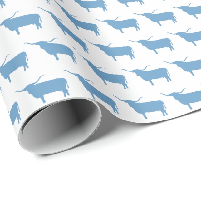 Papel De Regalo Símbolos de Texas, Longhorn, azul (Esquina del rollo)