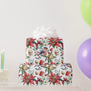 Papel De Regalo Símbolos navidades con Poinsettia con Red Robin