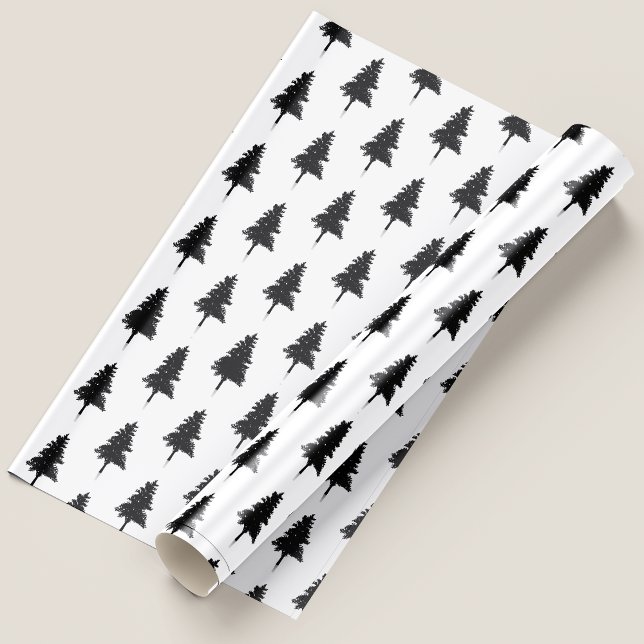 Papel De Regalo Simple Árbol De Navidad Blanco Y Negro (Cute Simple Black And White Christmas Tree Wrapping Paper)