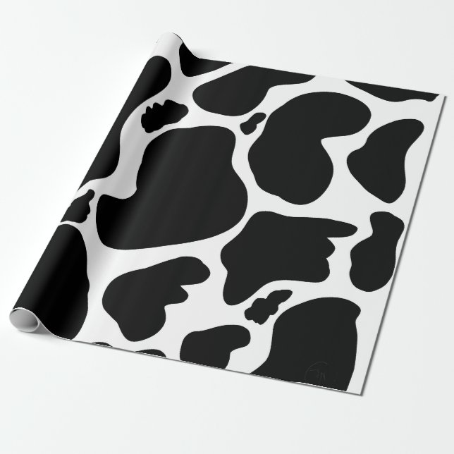 Papel De Regalo Simple Black Cow Spots Animal (Desenrollado)