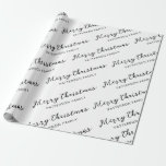 Papel De Regalo Simple Black White Merry Christmas (nombre de fami<br><div class="desc">Navidades envolviendo papel con idea personalizada de giftwrap con nombre personalizado y mensaje Happy Holidays. Sorprenda a sus amigos y familiares con esta Minimalista y simple gota.</div>