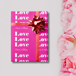 Papel De Regalo Simple Blanco Limpio 3 x Amor    Rosa Caliente