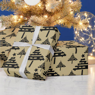 Papel De Regalo Simple Christmas Tree Pattern Golden Black Holiday
