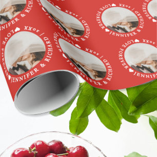 Papel De Regalo Simple Clásico Hermoso Rojo Cereza Novia Novio Fot
