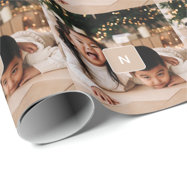 Papel De Regalo Simple foto familiar mínima con vacaciones en mono (Esquina del rollo)