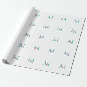 Papel De Regalo simple minimal añadir nombre monograma verde rosa 
