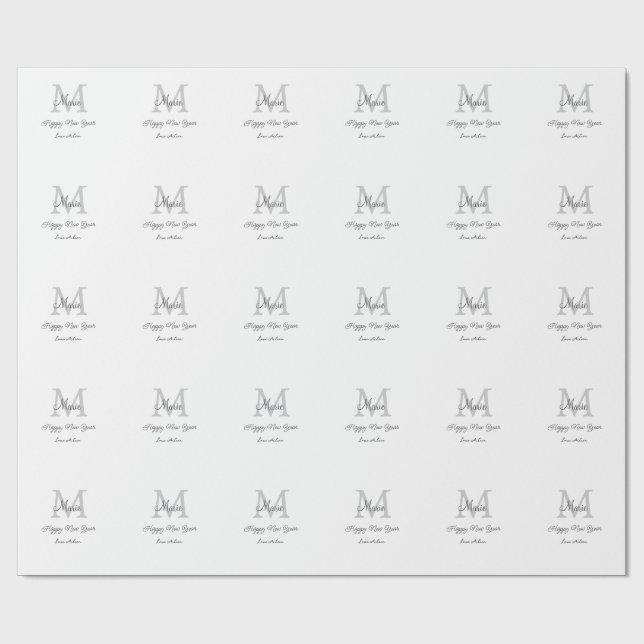 Papel De Regalo simple minimal happy new year monogram gray name  (Superficie plana)