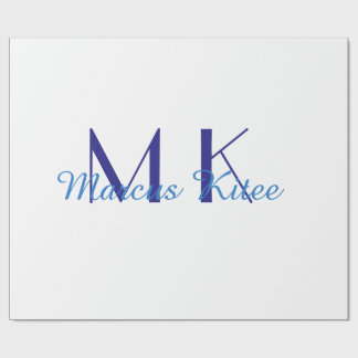 Papel De Regalo simple minimal monogram personalized name blue ret