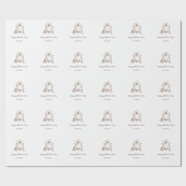 Papel De Regalo simple minimal mother's day monogram golden gray f (Superficie plana)