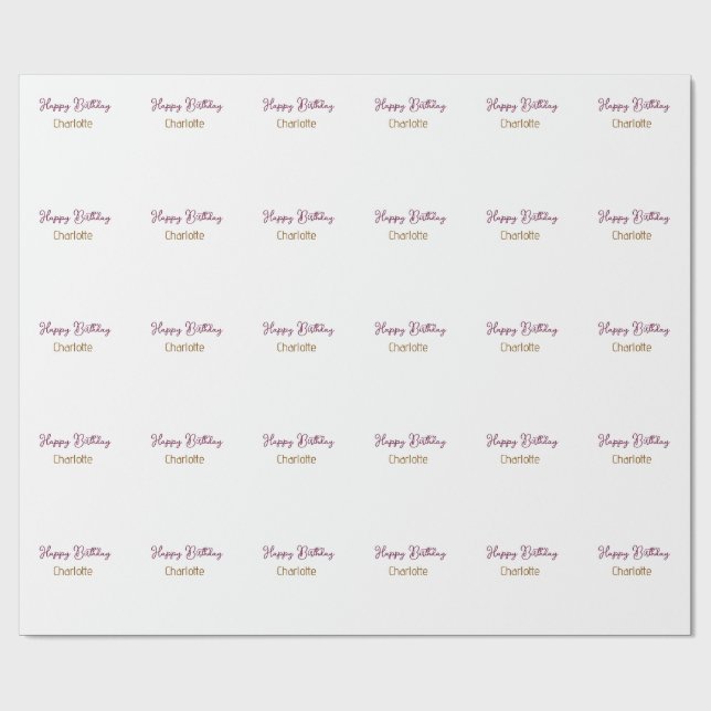 PAPEL DE REGALO SIMPLE MÍNIMO.NOMBRE DE BEBÉ FELIZ CUMPLEAÑOS  (Superficie plana)