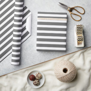 Papel De Regalo Simple Moderno Gris y Blanco Estriado Minimalista 