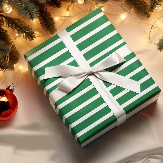 Papel De Regalo Simple Patrón de Rayas Blancas sobre Verde (Subido por el creador)