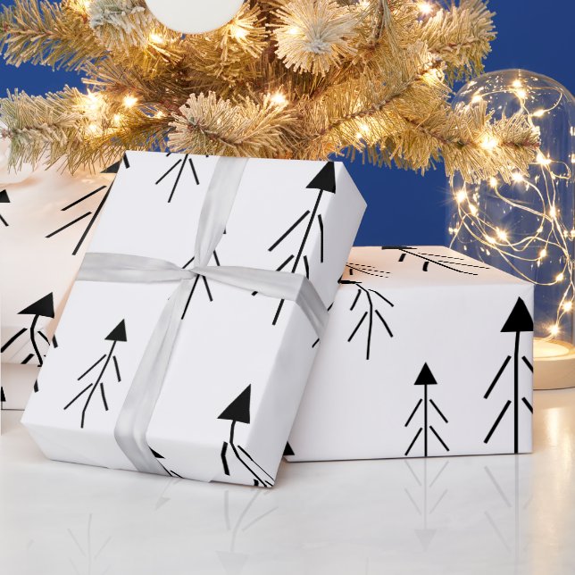 Papel De Regalo Simple regalo de Árboles navideños blancos negros (Vacaciones)