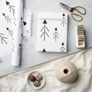 Papel De Regalo Simple regalo de Árboles navideños blancos negros