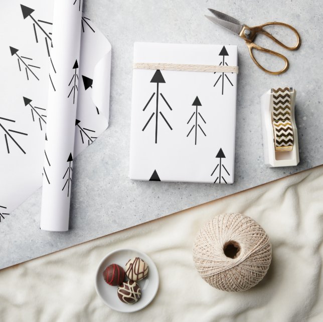 Papel De Regalo Simple regalo de Árboles navideños blancos negros (Artesanía)