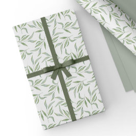 Papel De Regalo Simple Verde Patrón Botánico de Hojas de Acuarela