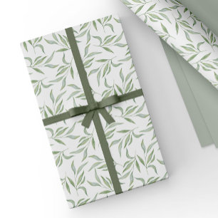 Papel De Regalo Simple Verde Patrón Botánico de Hojas de Acuarela