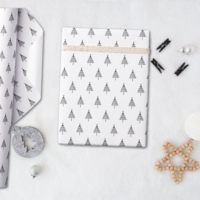 Papel De Regalo Simple y moderno árbol de Navidad negro y blanco (Subido por el creador)
