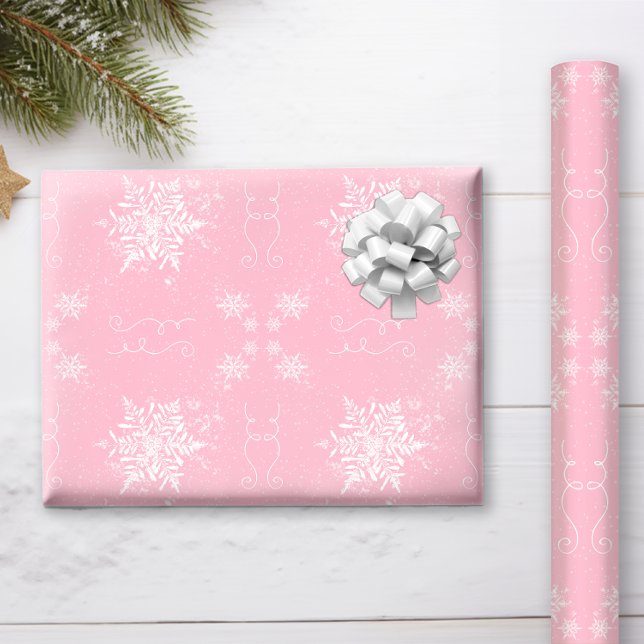 Papel De Regalo Simplemente dulce Rosa suroeste de polvo (The Simply Sweet Southwestern Dusty Rose with fluffy Snowflakes will brighten your Christmas tree!)
