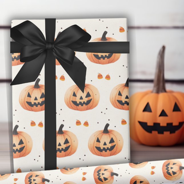 Papel De Regalo Simplemente encantador Patrón Jack-O-Lantern Hallo (Classic Vintage Autumn Blue and Orange Plaid Wrapping Paper)