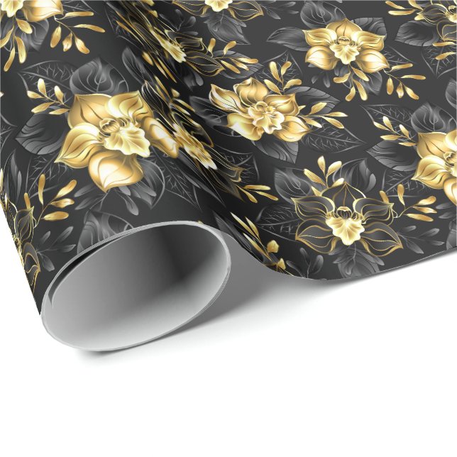 Papel De Regalo Sin inconvenientes con las orquídeas de joyas (Esquina del rollo)
