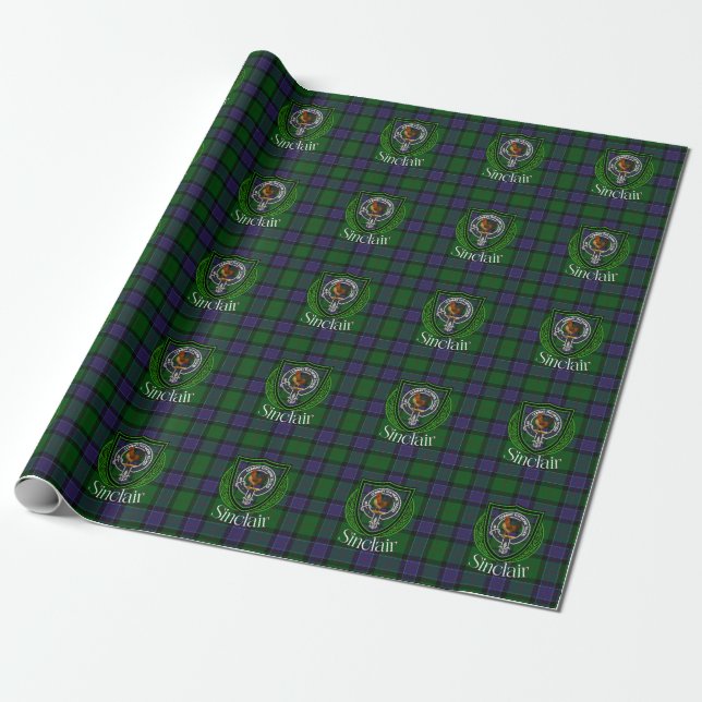 Papel De Regalo Sinclair Scottish Clan Tartan & Crest (Desenrollado)