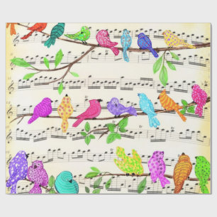 Papel De Regalo Sinfonía de pájaros musicales alegres y coloridas 