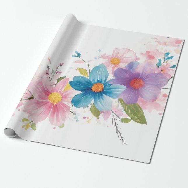 Papel De Regalo Sinfonía floral acuarela (Desenrollado)