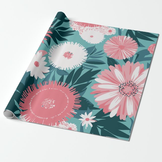 Papel De Regalo Sinfonía floral rosa y blanca vibrante (Desenrollado)