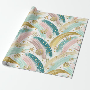 Papel De Regalo Singular pastel arcoiris abstracto con estrellas d