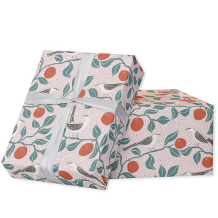 Papel De Regalo Sinsonte Flor de Naranja Pájaro Flor Rubor Rosa